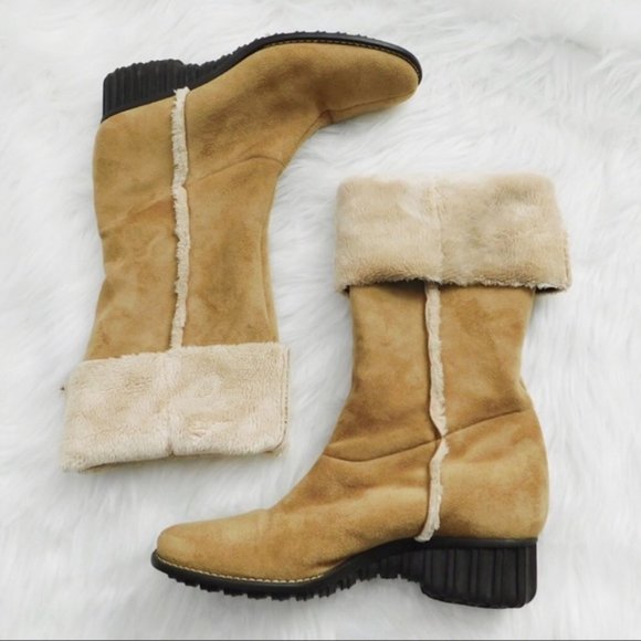 Anne Klein Shoes - Anne Klein Suede Shearling Foldover Boots 7.5